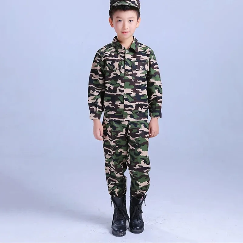 

Детская одежда, армейская Военная Униформа скаута, камуфляжная куртка + брюки + шапка, костюмы для тренировок и представлений, 100-160 см