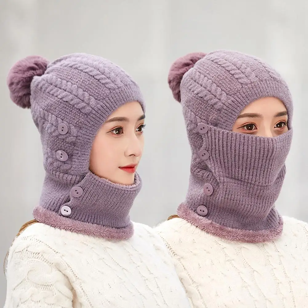 

Warm Hat Knitted Bib One-piece Hat Outdoor Cycling Fluffy Hat Thick Warm Winter Riding Fashion Windproof Women Girls Christmas