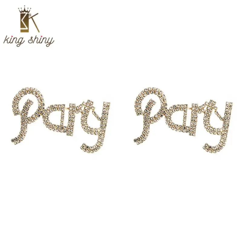 

Exaggerated Supper Flash Crystal Letter Pary Charm Stud Earrings for Woman Luxury Full Rhinstone Earring Woman Party Ear Jewelry