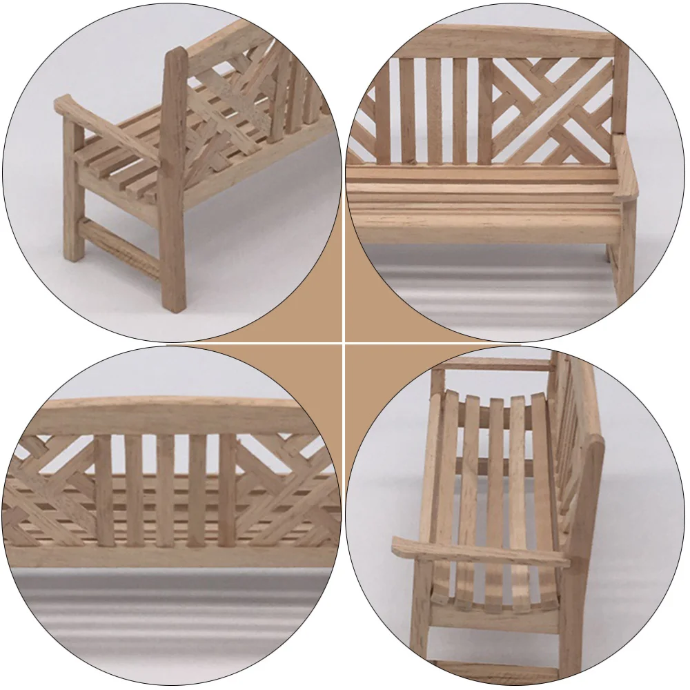 

1pc Mini Scene Furniture Model Mini Bench Wooden Mini Double Chair Model