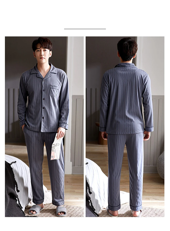 Men Pyjama Set 100% Cotton Spring Long Sleeve Print Men Pajama Suit Autumn Nightwear Collar Pijama Male Sleepwear Two Piece XXXL mens short pjs