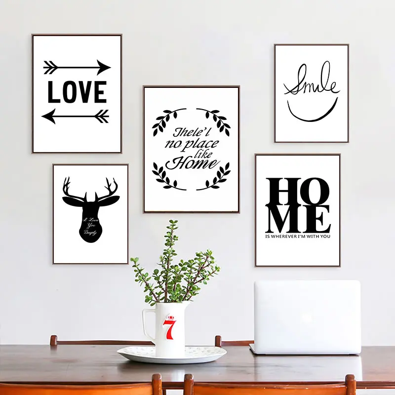 Черно-белая улыбающаяся теплая фраза с животным Картина на холсте