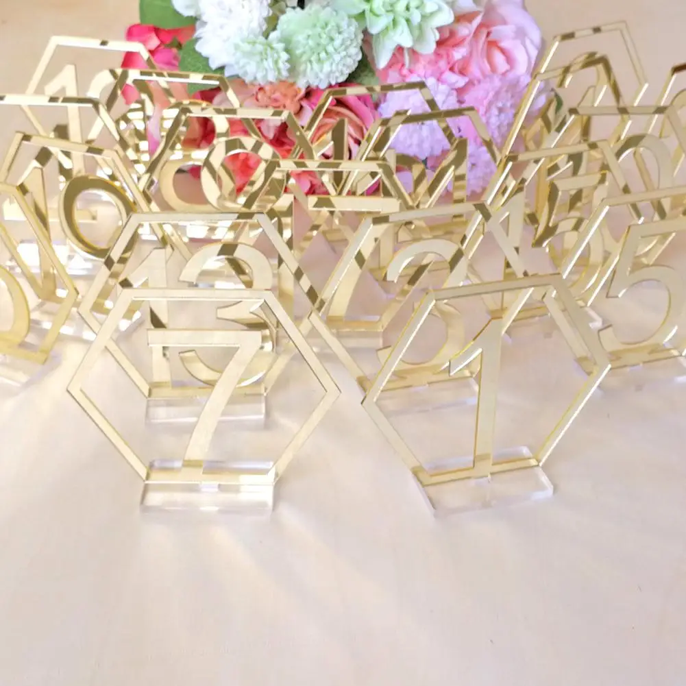 A Set Of Acrylic Antler Golden Banquet Table Number Plate Wedding Supplies 1-20 Hexagonal Digital Seat Card Decoration | Дом и сад