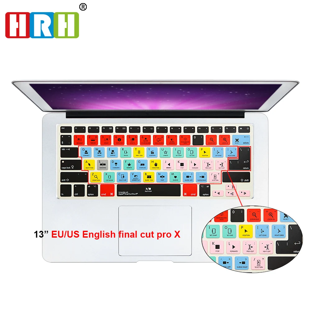 HRH для Apple Final Cut Pro X функциональная горячая клавиша, силиконовая клавиатура, чехол для Macbook Air Pro retina 13 15 17 EU/US