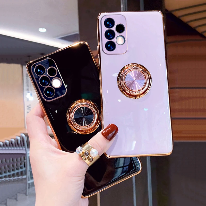 

Luxury Phone Case For Samsung Galaxy A52 A72 S21 S20 Note 20 Ultra S10 Plus FE 9 5G S21Plus 4G Soft Silicone Ring Holder Cover