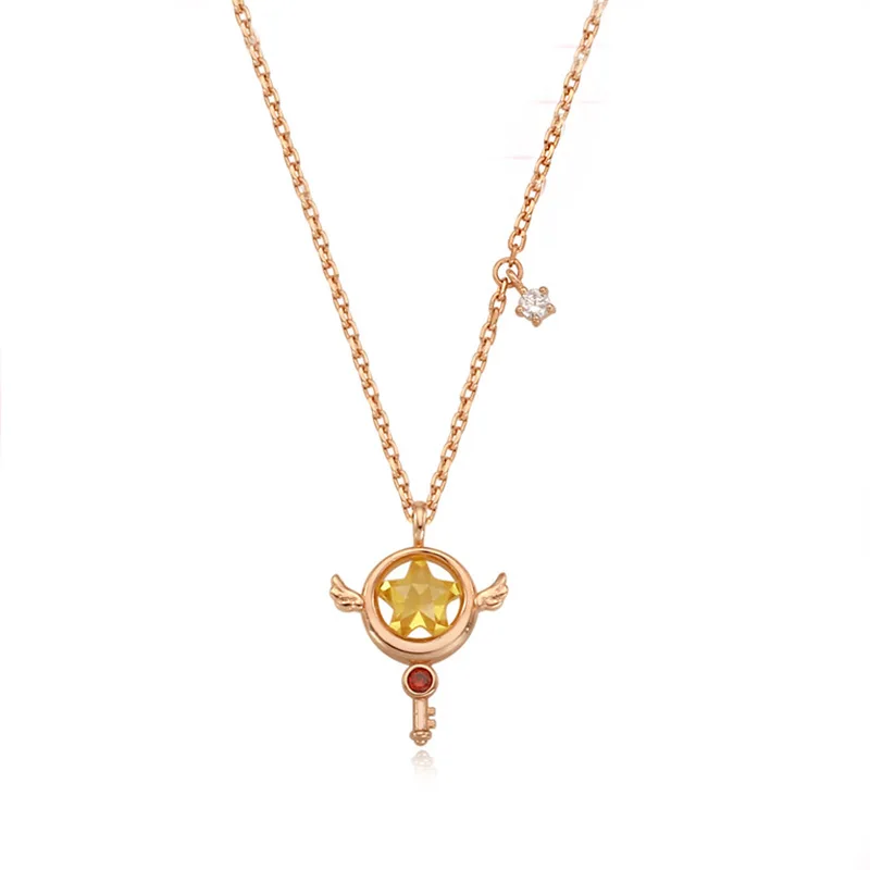 Аниме Cardcaptor Sakura серебряная Луна Ожерелье s925 мультфильм Card Captor сердце палочка