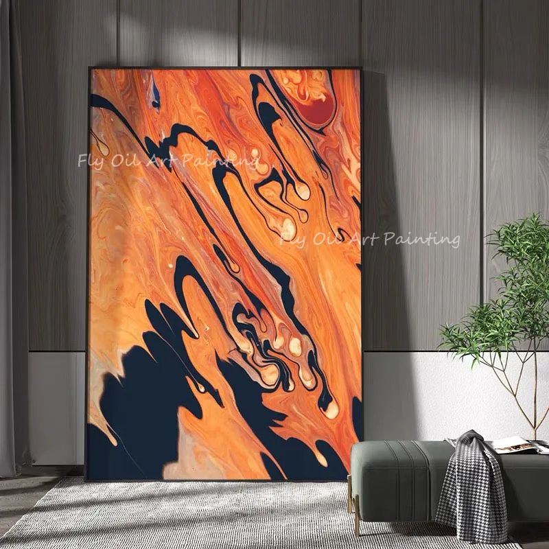 

100% Handmade Colorful orange landscape oil painting large size handmade abstract art decorative no frames artwork as a gift