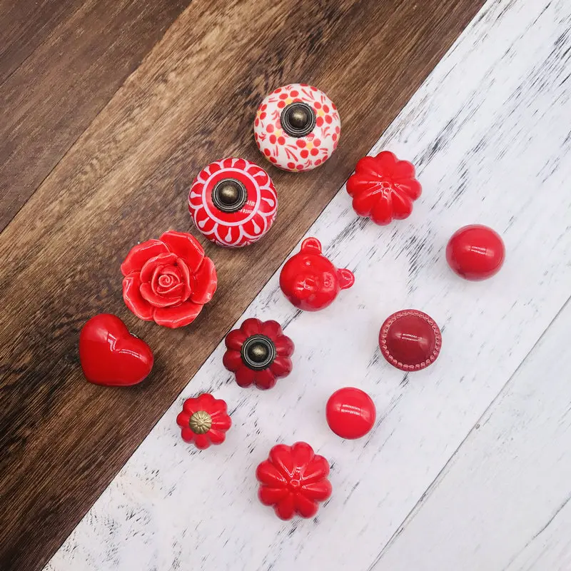 Красный горошек Керамика ручки мульти-дизайн мебельные для ящиков Ручки двери