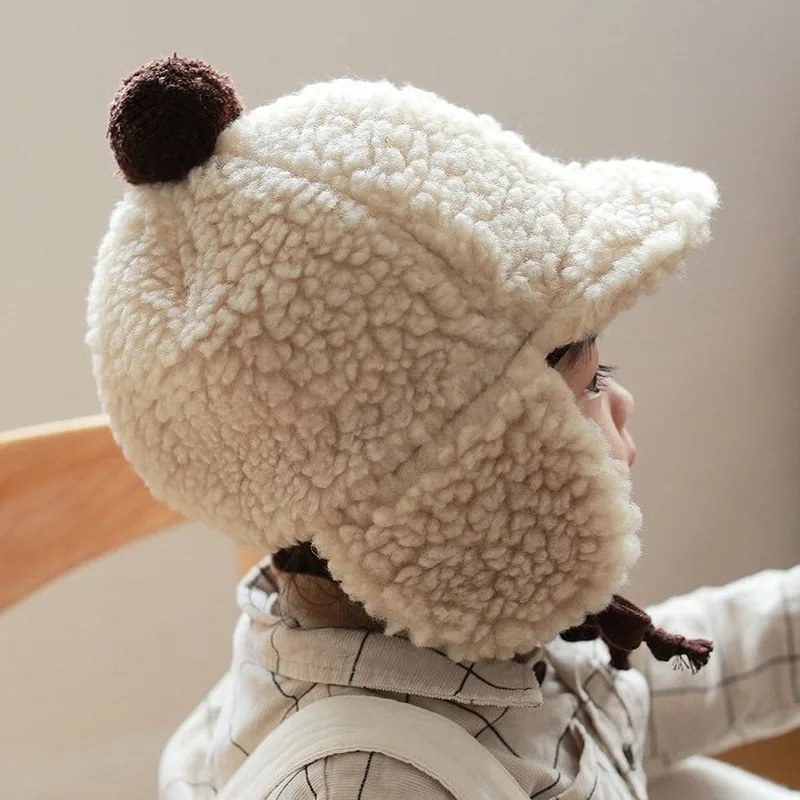 

Baby Hat Autumn/winter Infant Winter Warm Bear Plush Ear Protector Hat Baby Cap Peaked Cap Baby Boy Accessories Kids Hat