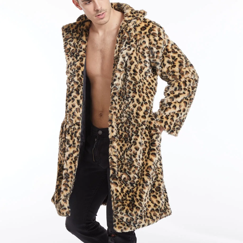 

New Winter Men Coat Leopard Winter Warm Fashion Outdoor Woolen Faux-Fur' Coat Collar OverCoat high quality Male Men's Jacket