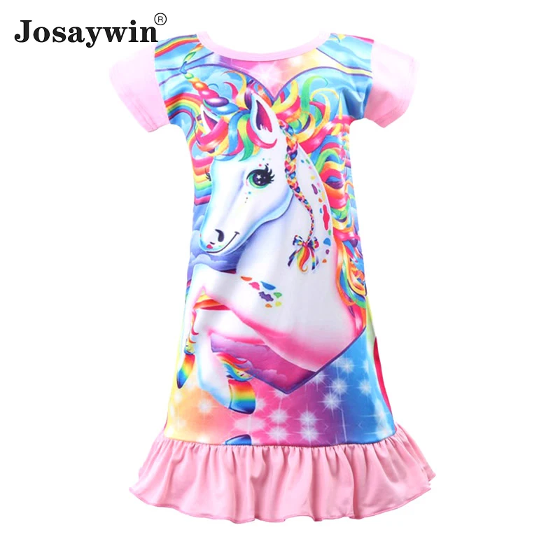 Summer Dress for Girls Print Cartoon Vestidos Kids Dresses for Girls Party Casual Unicorn Dress Baby Children Clothes 2-12 Years