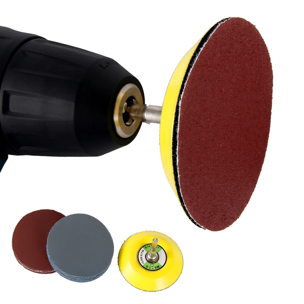 

100 Pieces 2" To 3" Mix Sanding Disc Round Abrasive Dry Sandpaper + 1 Piece 2/3mm Shank Back-up Pad + 3/6mm Bar