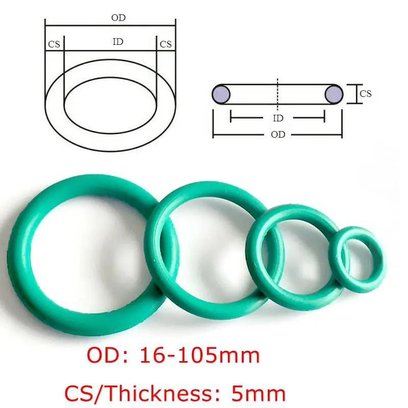 

CS 5mm OD16-100mm Green FKM Fluorine Rubber O Ring O-Ring Oil Sealing Gasket