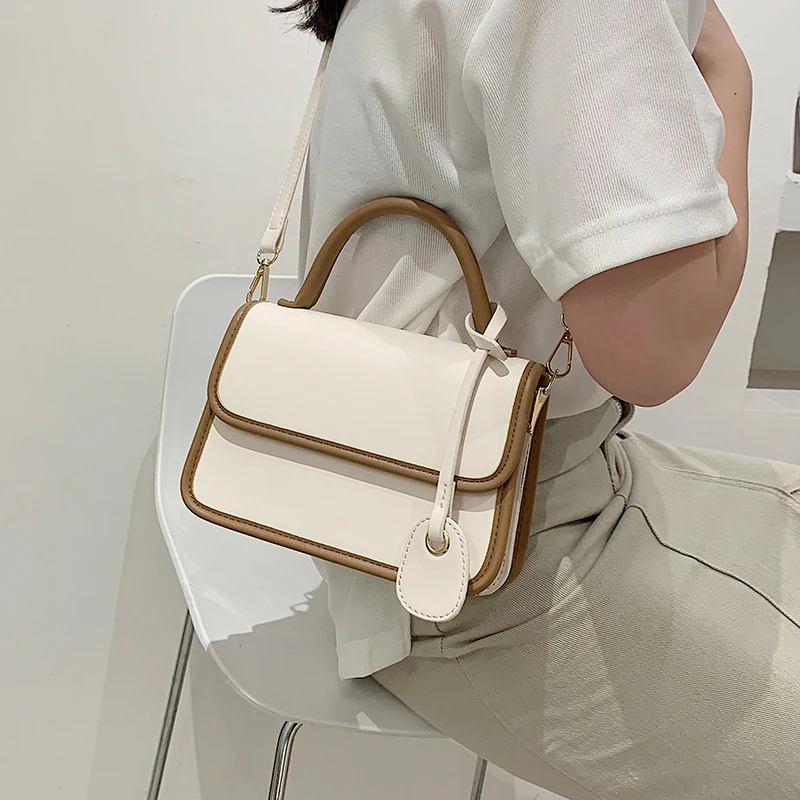 

Small Square Crossbody Bags for Women Pure Color Top-handle Bags Ladies Luxury Pu Leather Shoulder Bag Simple White Handbags