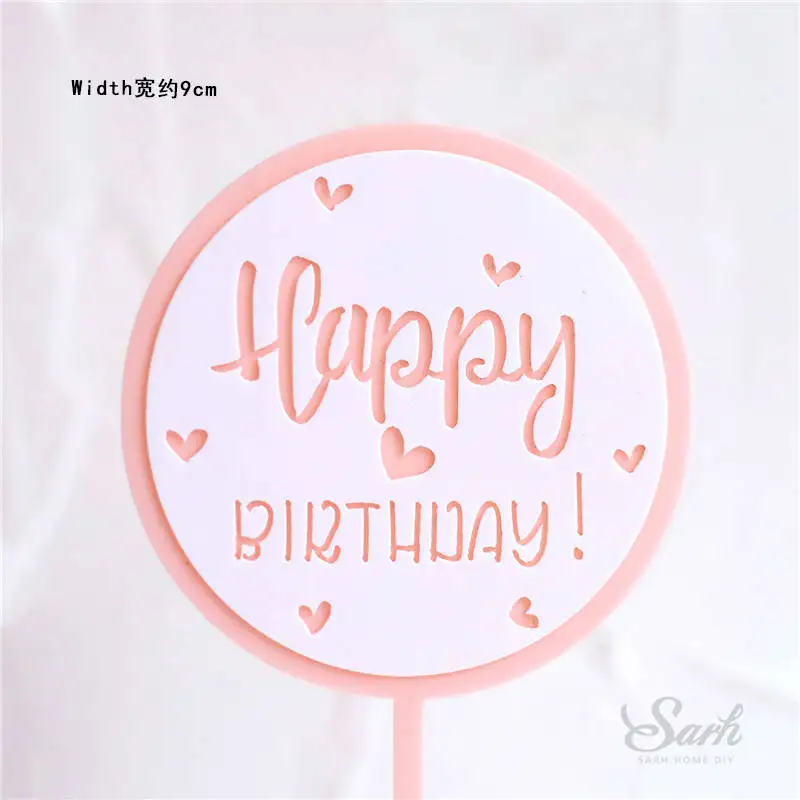 2pc round birthday Кролик пара кролик с днем рождения украшения Сердце Дерево розовый торт Топпер для свадебной вечеринки малыш день Святого Валентина юбилей Любовь Подарки - Цвет: 2pc round birthday