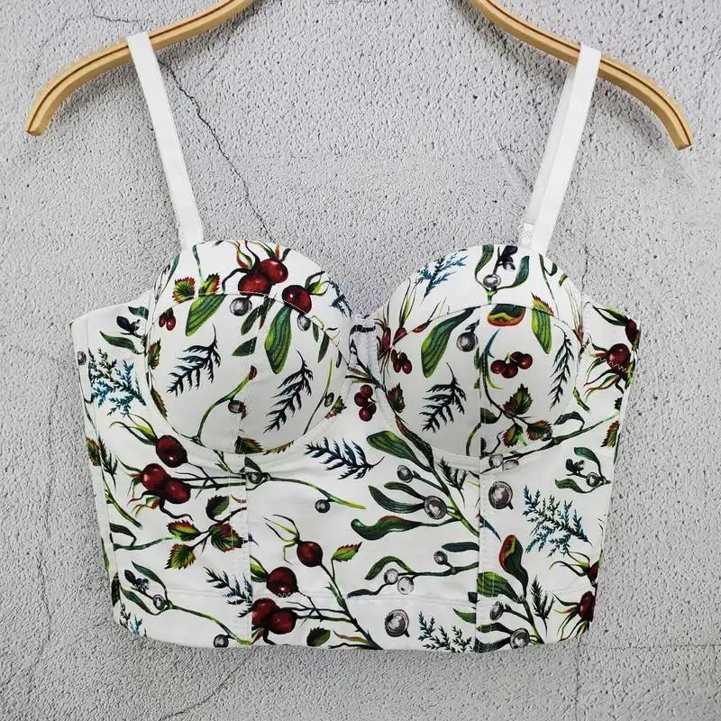 

Sexy printing crop tops spaghetti strap tanke top women built in bra off shoulder sleeveless camisole slim fit fashion camis hot