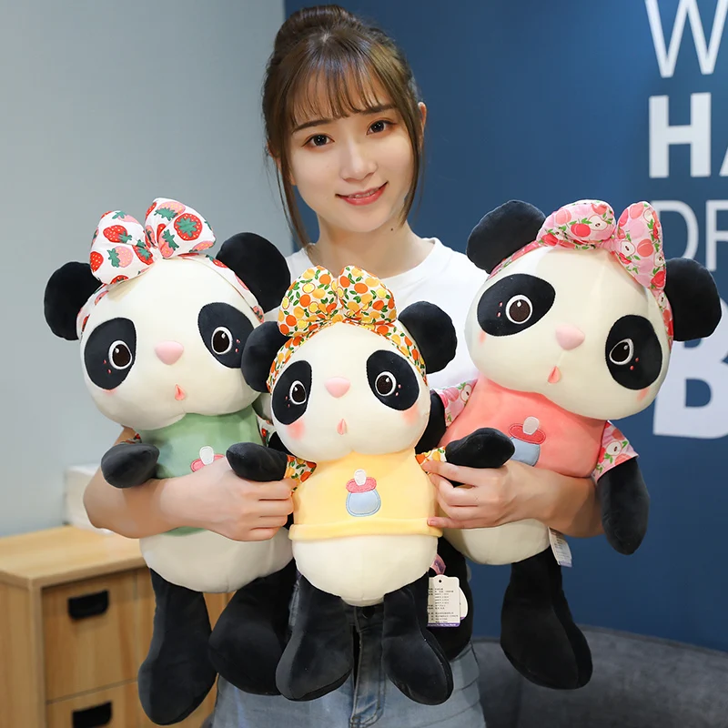 

New Cute 3 Colors Plush Juice Panda Doll Creative Panda Soft Stuffed Cushion Toy Fruit Panda Sleeping Pillow Kids Birthday Gift