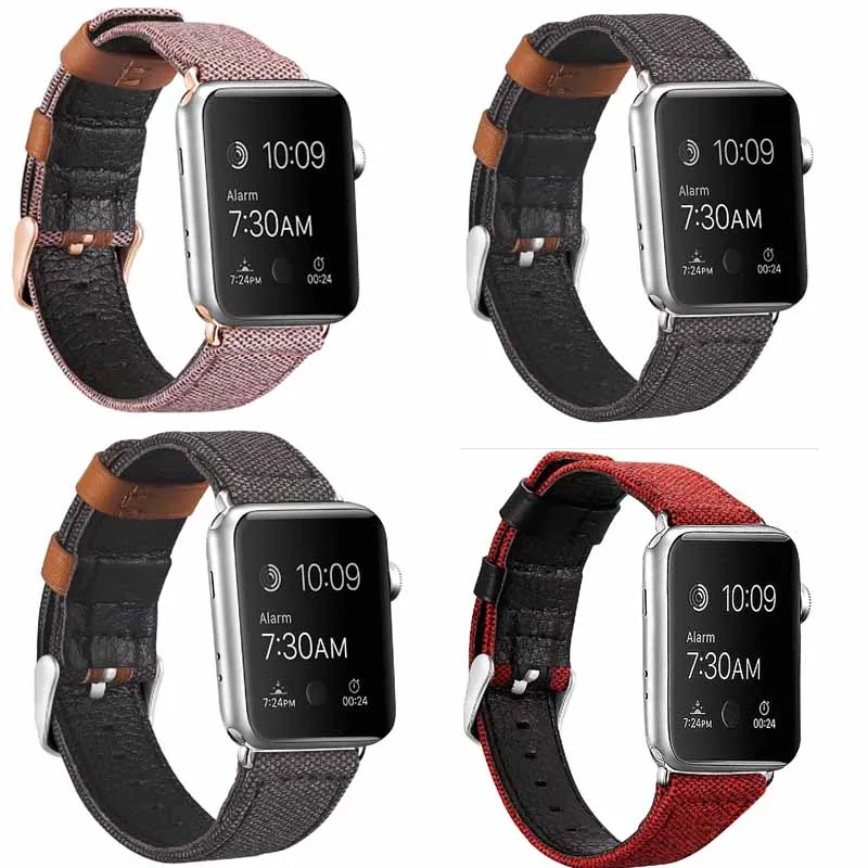 Ремешок тканевый кожаный для apple watch band 42 44 iwatch 6 SE браслет 38 мм 40 series 5 4 3 2 1|Ремешки