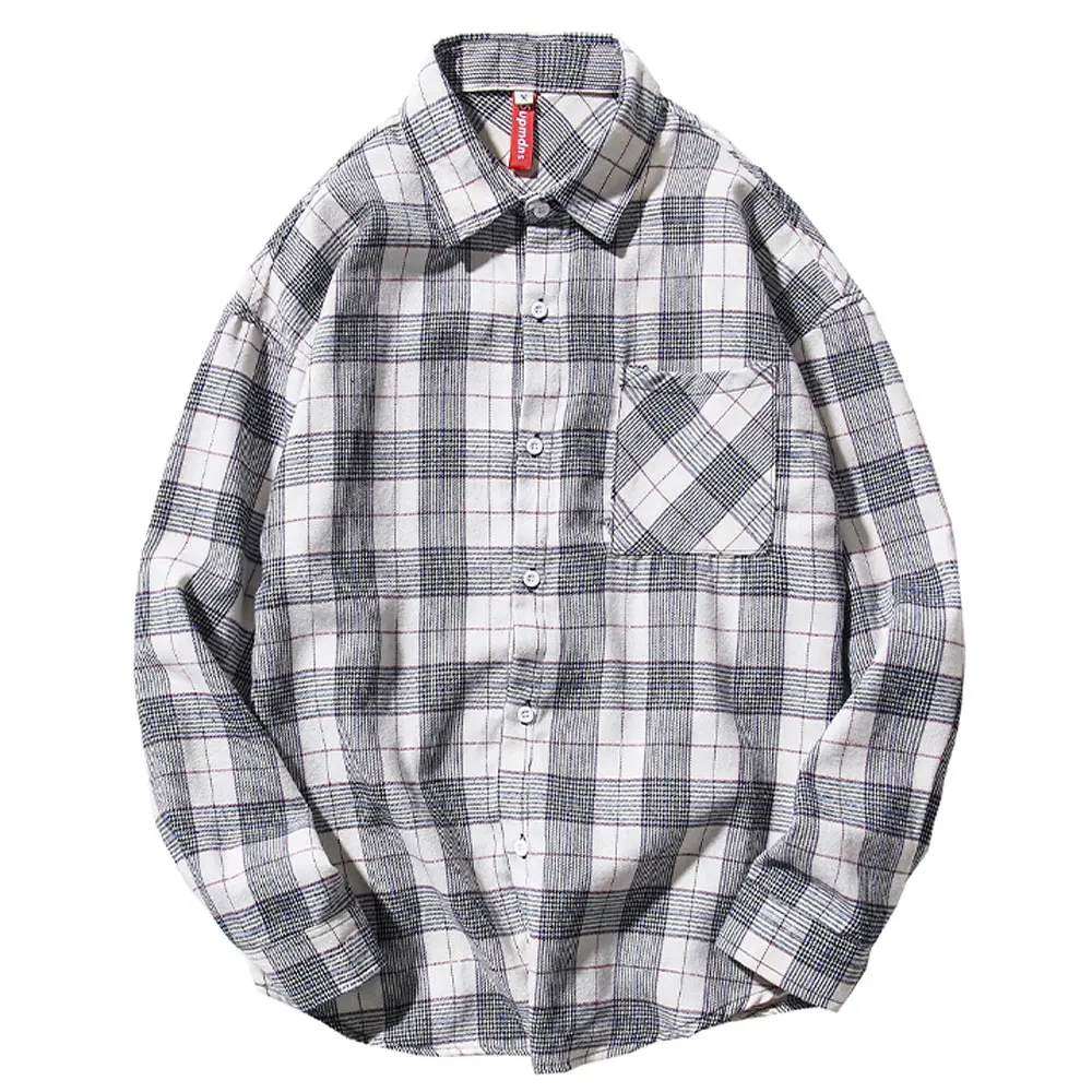 Мужская рубашка с длинным рукавом Женская Повседневная клетчатая полосатая