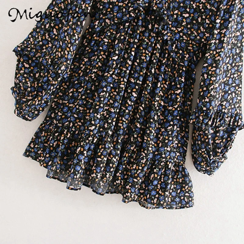 Женское мини платье с цветочным принтом Miguofan Осеннее винтажное v образным