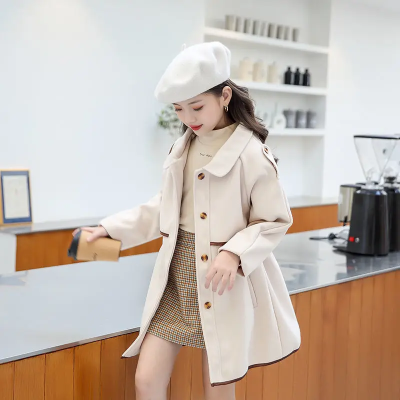 

2021 Autumn Winter New Teenage Girls Long Woolen Jacket Coat Children Thick Windbreak Jackets for Girls Winter Padded Overcoat