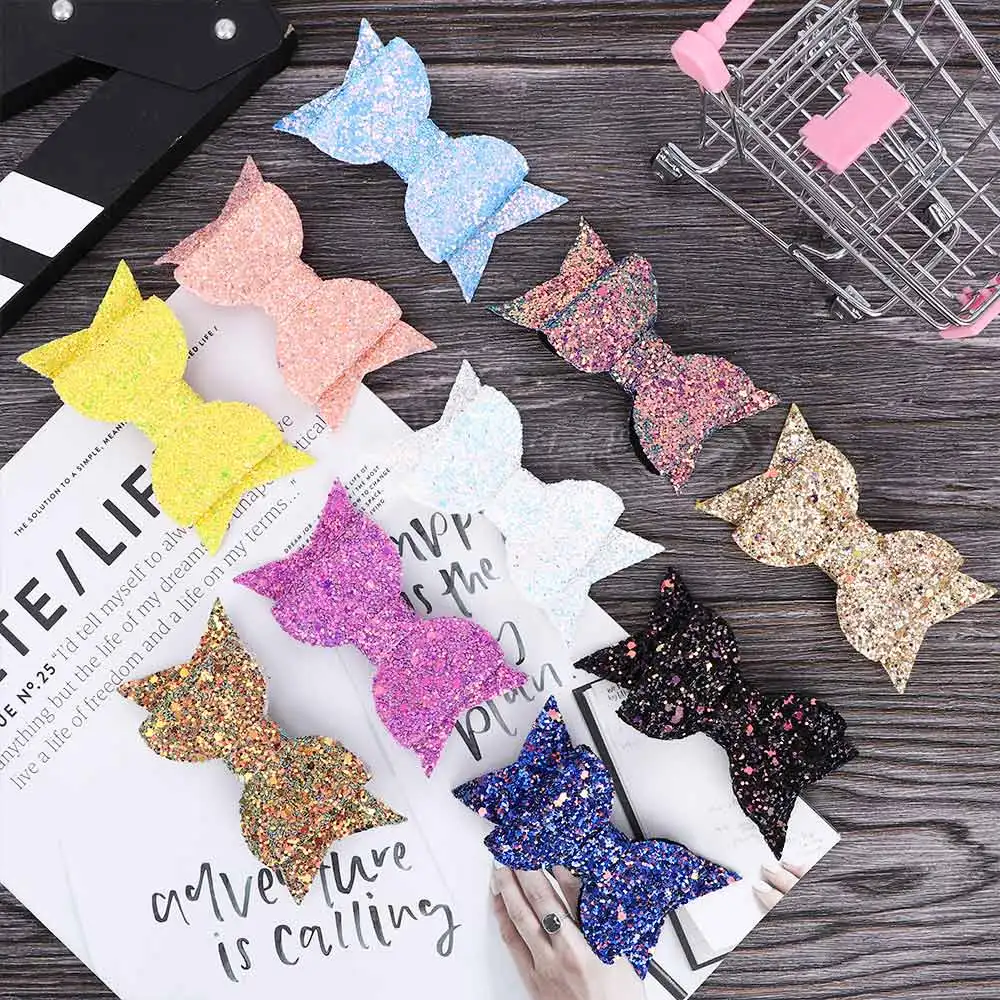 Детские модные заколки для волос с блестками и бантом красочные милые