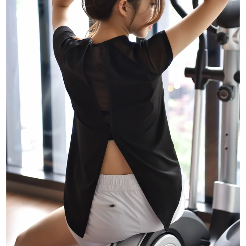 

GXQIL Open Back Fitness Sport Shirt Woman 2020 Autumn Yoga Workout Top Women Dry Fit Women Sports T-shirt Jogging White Black XL