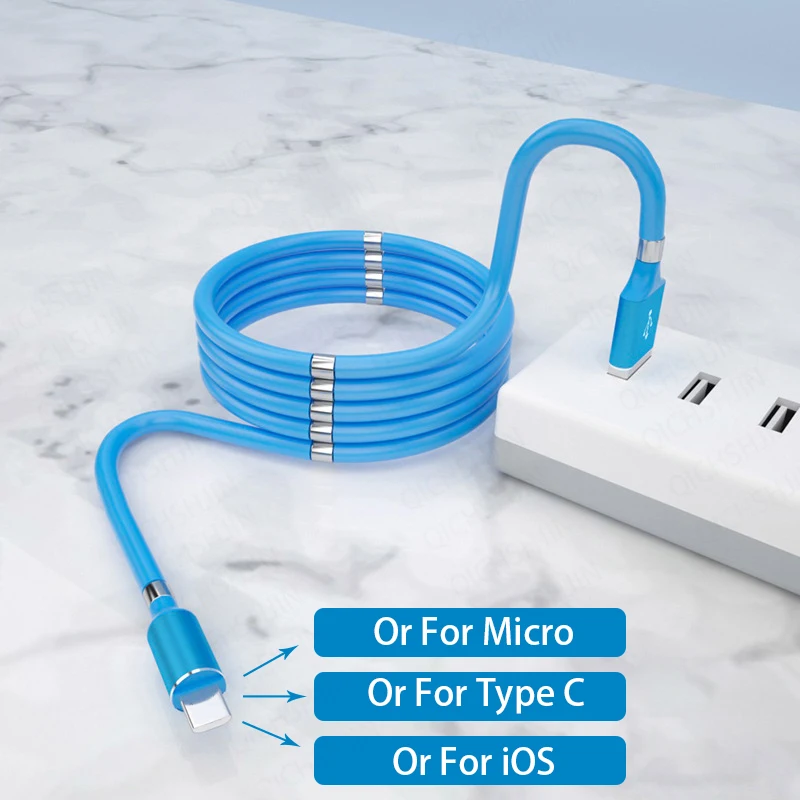 

Magic Rope Magnetic Data Cable for Android IOS Type C Micro USB Magnetic Charging Cable Self Winding Data Cable Silicone Wire 1M