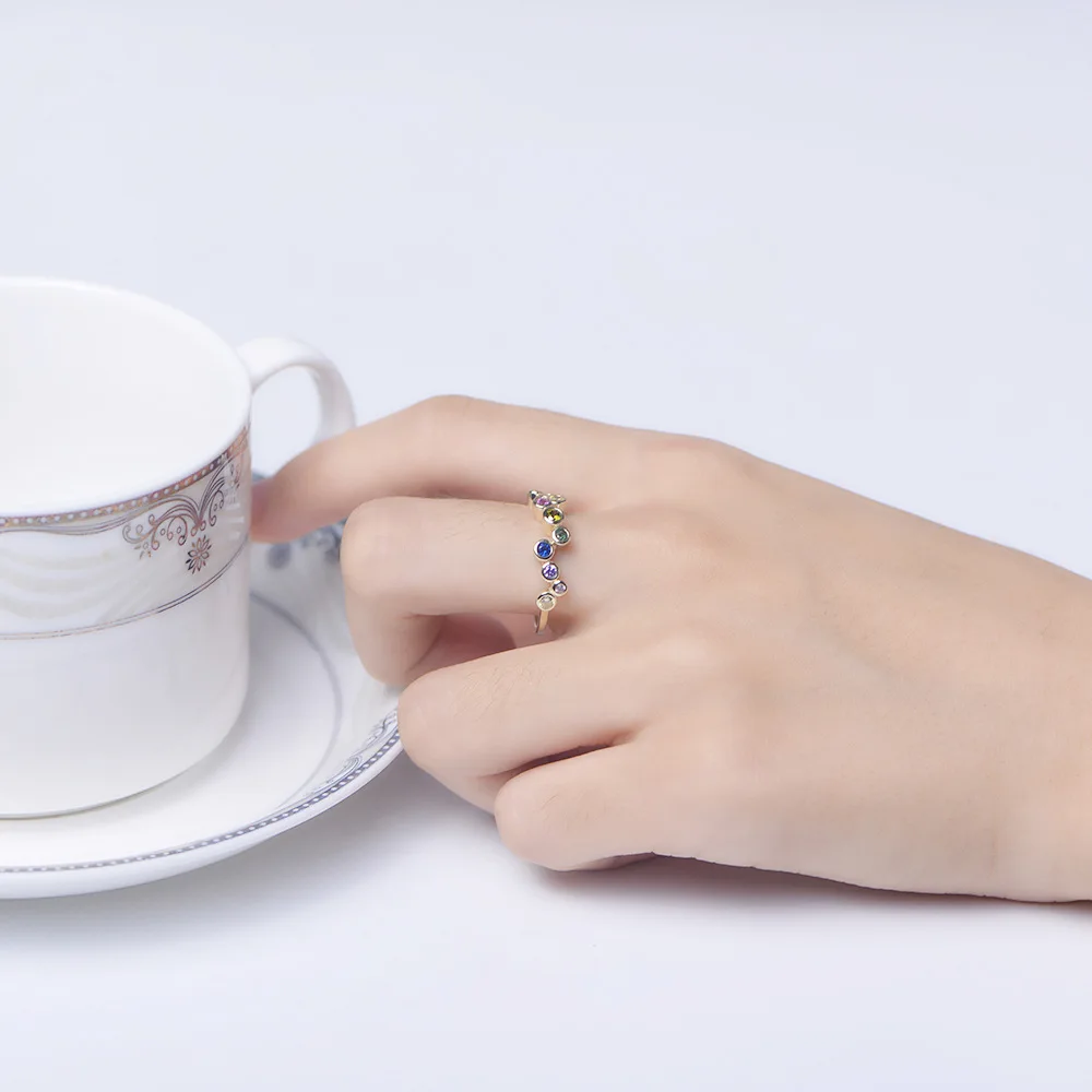 

925 Sterling Silver Rainbow CZ Finger Luxury Rings for Women Girls Bohemian Round Cubic Zircon Wedding Jewelry Christmas Gifts