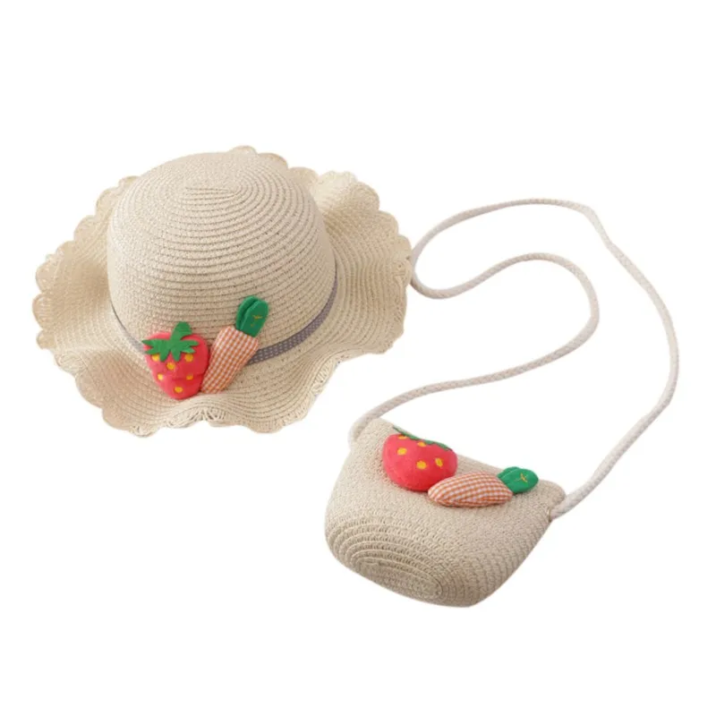 Летняя милая детская шапочка комплект из 2 предметов Пляжная соломинка с узором