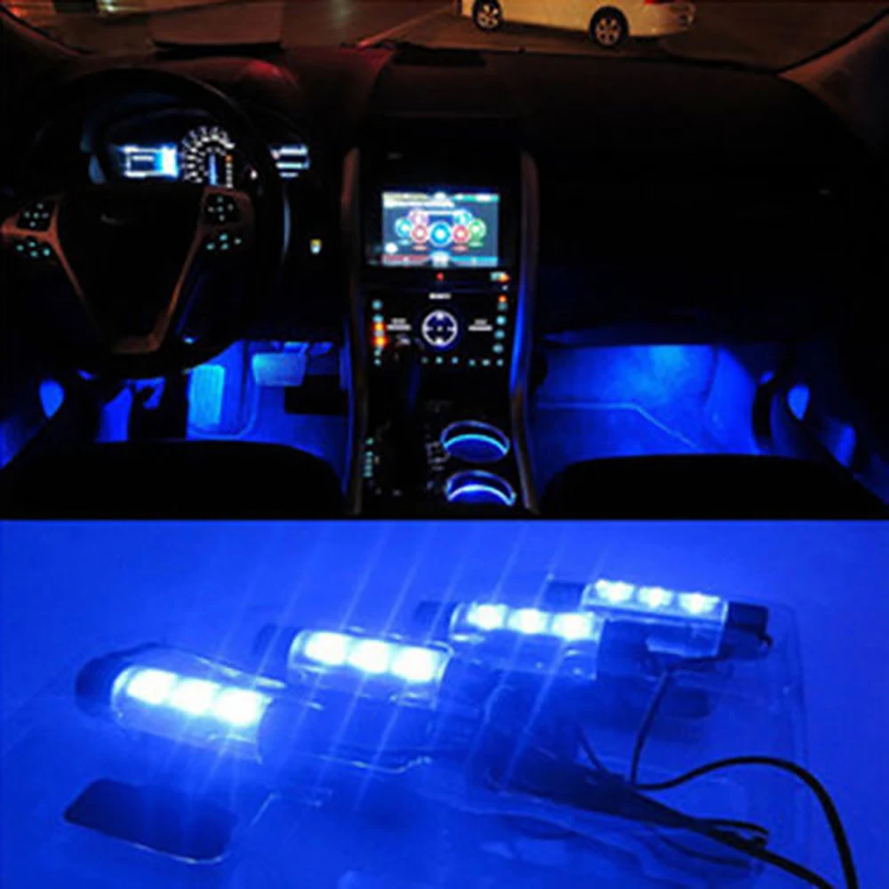 

1pcs 3LED*4 Car Interior LED Decorative Light Ambient Foot Lamp Atmosphere Lights Auto Accessories