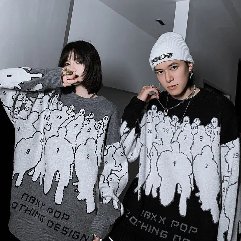 

Winter Baggy Sweater for Men Women Korean Fashion Top Knitted Jumpers Clothing 2021 Punk Style Hip Hop Streetwear Alt Clothes