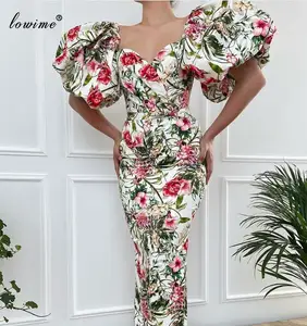 Женское вечернее платье-русалка, Элегантное Длинное платье с цветочным принтом и пышными рукавами, для фотосессии