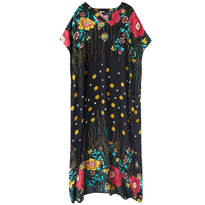 

2021 summer women's dress fashion casual loose large size short sleeve dress V-neck long dress Beach dress Party dresses robe