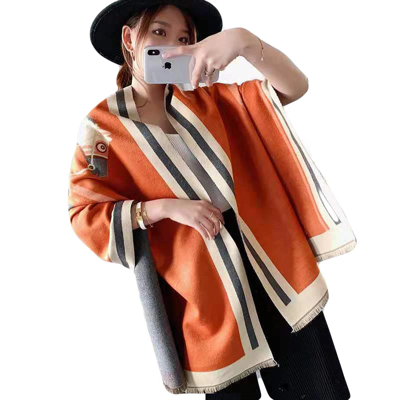 Женский зимний кашемировый шарф с принтом животных толстые теплые шали и