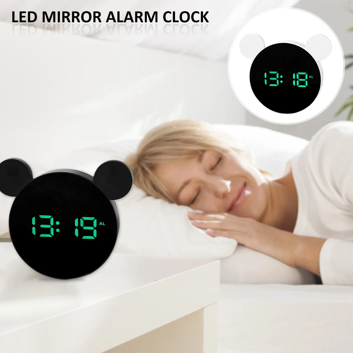 

Digital Alarm Clock LED Mirror Electronic Clocks with Touch Snooze Auto Dimmer Mode 3 Alarm Settings USB Charge Desk Wall Clocks