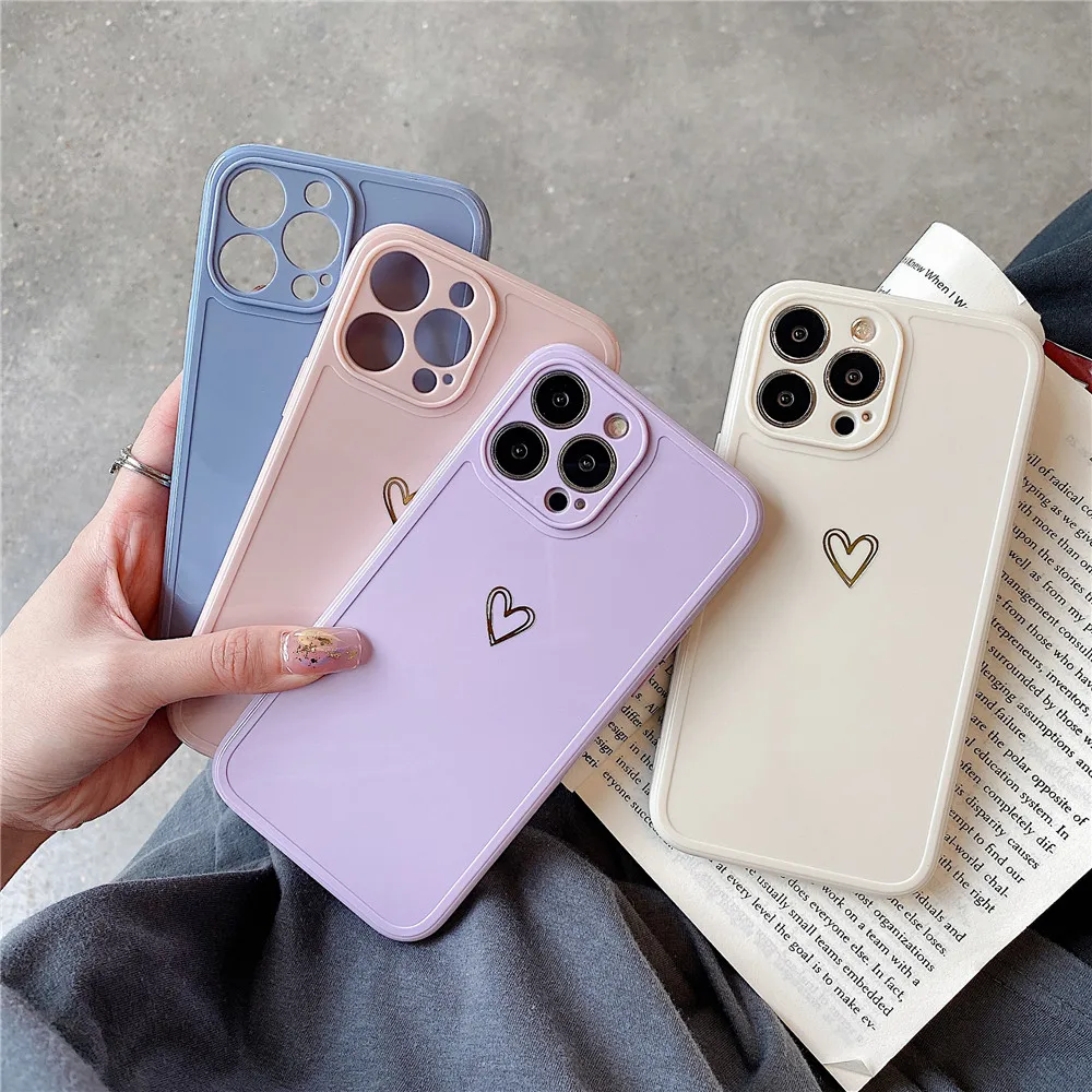 

moskado TPU Solid Color Electroplating Love Phone Case for iPhone 11 12 13 Pro Max X XS Max XR 7 8 Plus Mobile Phone Soft Shell