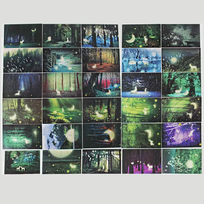 Открытка светящаяся в винтажном стиле с изображением лесной полосы животных 30