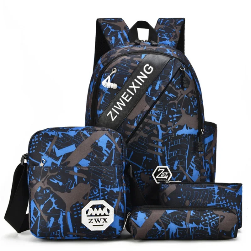 4 в 1 Мужской рюкзак сумка набор школьная для мальчиков на одно плечо большая