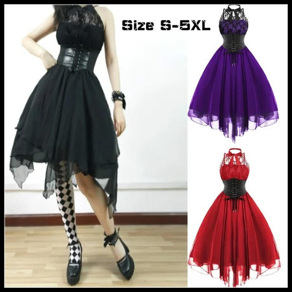 Женское модное кружевное готическое платье с перекрестной спинкой Роскошные