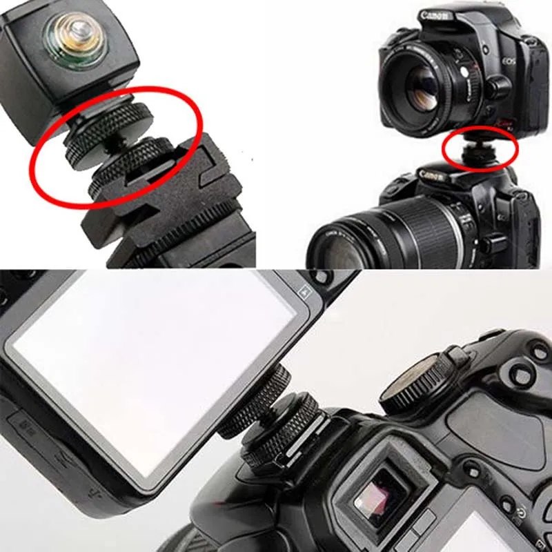 

Pro 1/4" Dual Nuts Tripod Mount Screw Black To Flash Hot Shoe Adapter For Camera Studio Accessory