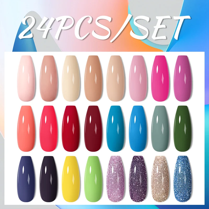 

Mtssii 5ml 10/20/24Pcs Gel Nail Polish Set Semi Permanent Glitter Hybrid Varnish Soak Off UV LED Nails Gel Polish Base Top Coat