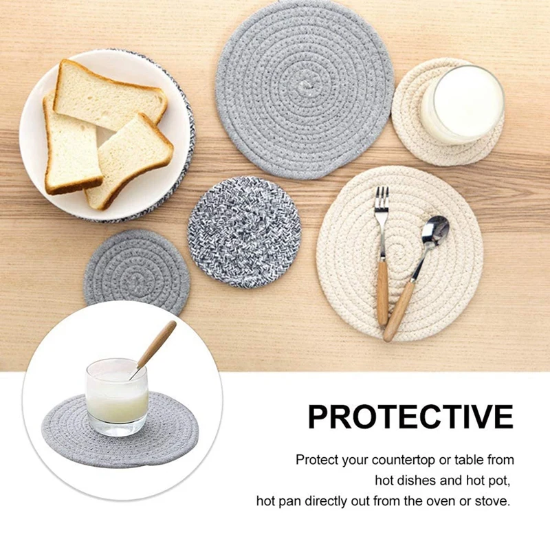 Potholders Set Trivets Coasters for Drinks Round Cotton Thread Weave Dishes Pads Cooking and Baking(6 Pcs) | Дом и сад