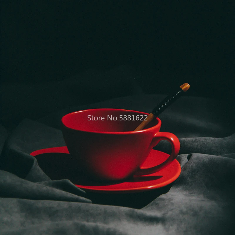 

200 Ml Pure Color Ceramic Coffee Cup and Saucer Creative Porcelain Tea Cup Set Espresso Cups with Spoon Party Home Drinkware