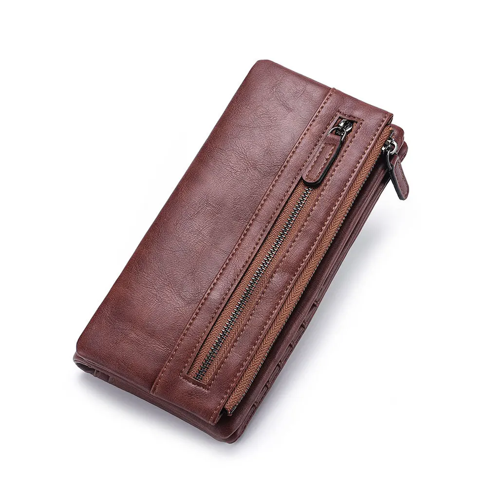 Men's PU Leather Wallet Large Capacity Hombre Double Zipper Fashion Men Card Holder Clutch Bag Male Business Long Wallet Purse