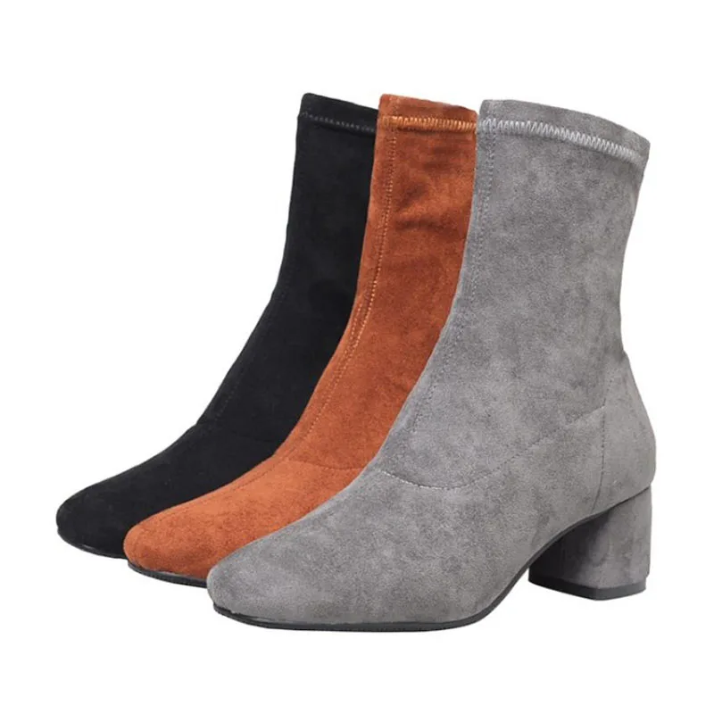 Taoffen/женские зимние ботильоны без шнуровки модная удобная офисная обувь на