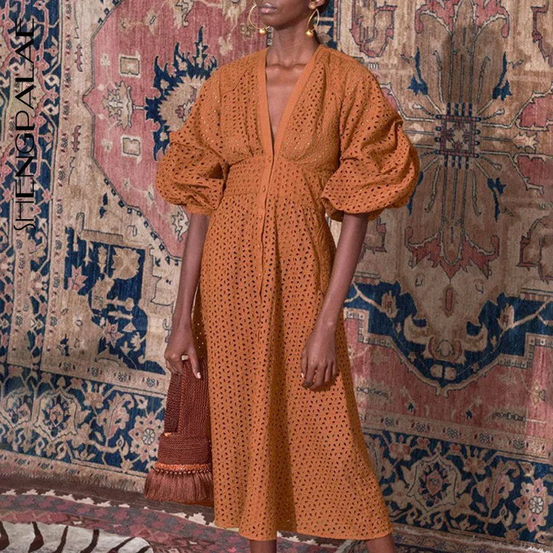 SHENGPALAE летнее тонкое однотонное открытое женское платье 2020 Новое модное длинное с