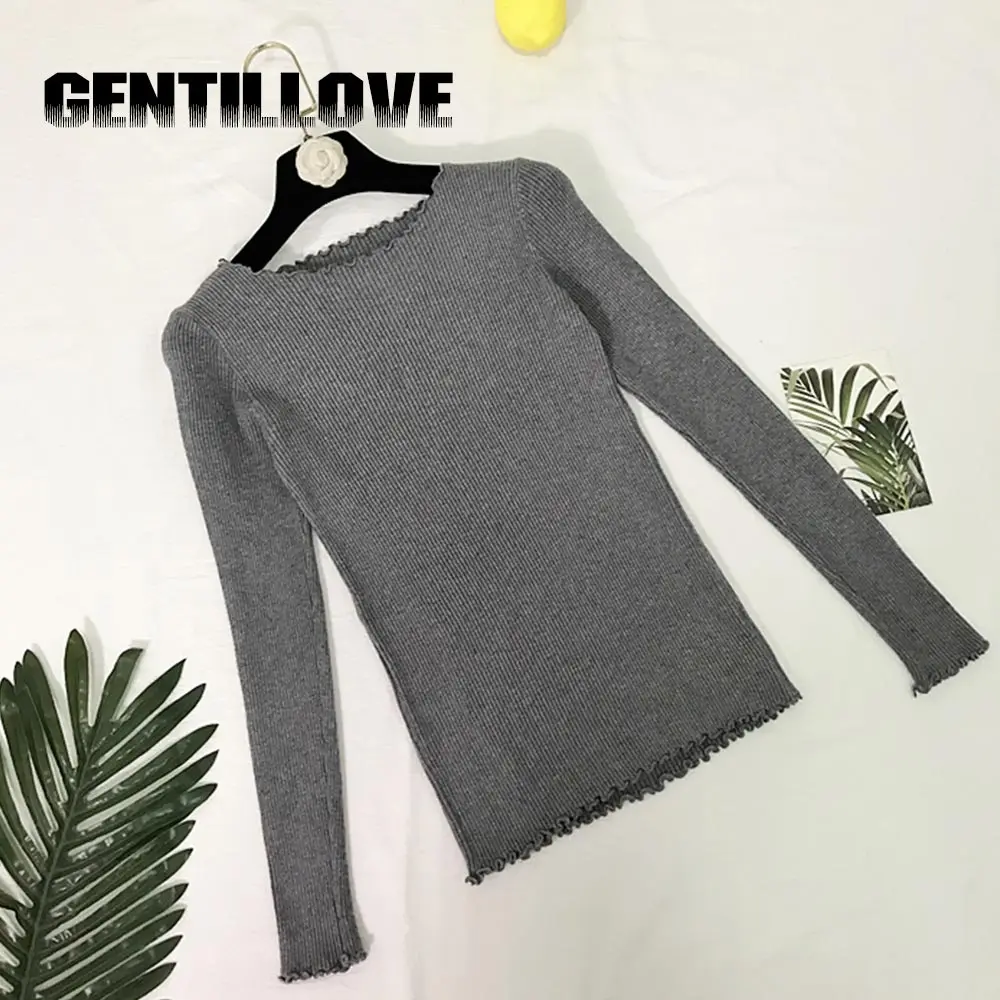 Повседневный зимний базовый свитер с волнистыми краями женский тонкий пуловер
