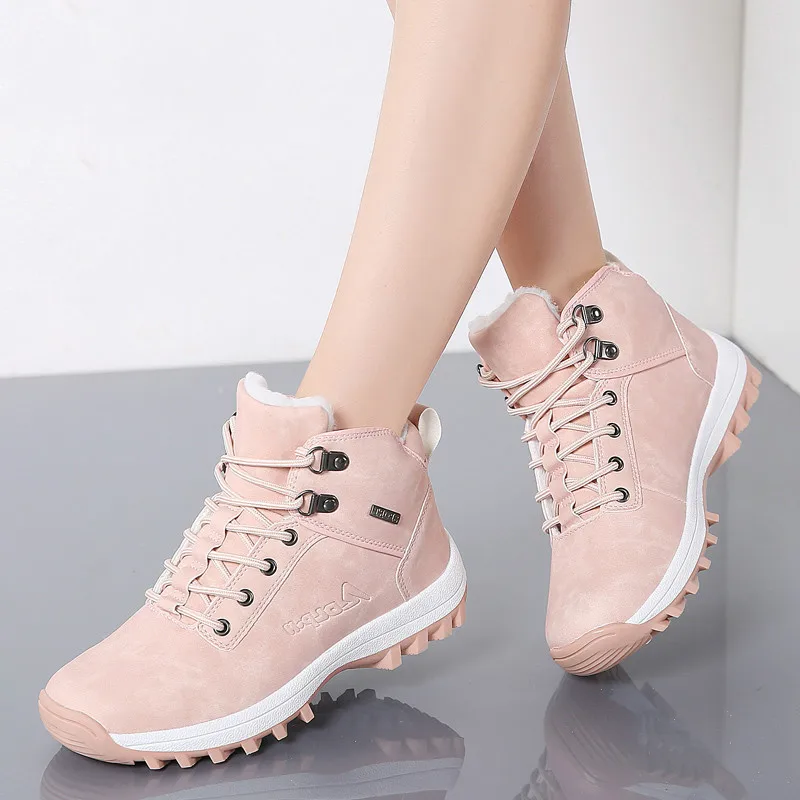 

New Winter Women Boots High Quality Warm Fur Plush Sneakers Women Ankle Snow Boots Women Lace-up Ladies Shoes