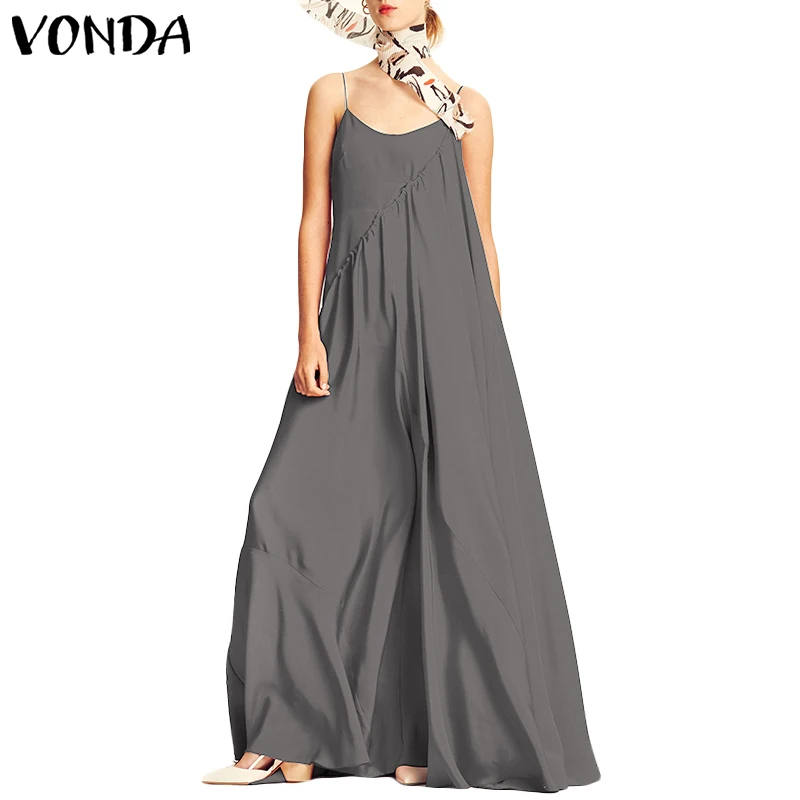VONDA, женское платье,, летнее, Пляжное, сексуальное, на бретельках, без рукавов, длинное, макси платье, повседневное, свободное, размера плюс, Vestidos